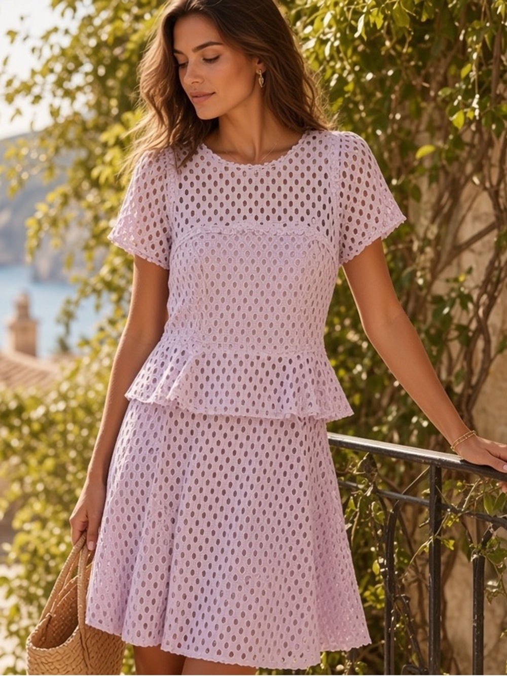 Banana Republic Women's Lavender Eyelet Peplum Dress